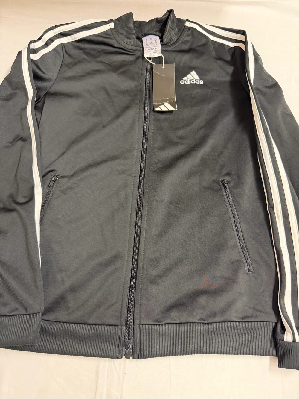 adidas Black Track Jacket with White Stripe Detail
